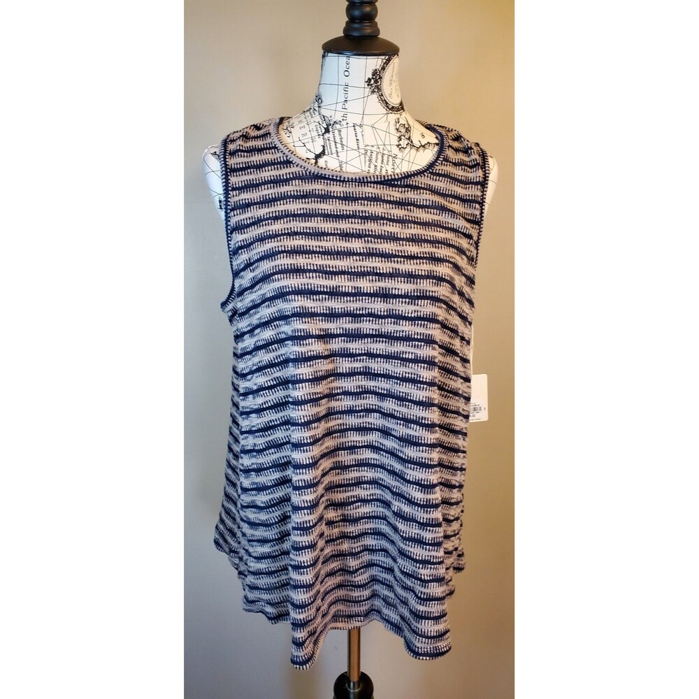 A.N.A. 0X Plus Size Knit Drapey Easy Tank Top Blue White Sleeveless NWT JCPenney